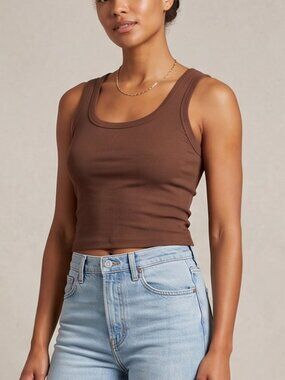 Brown Ribbed Sleeveless Fitted Tank Top - XSmall